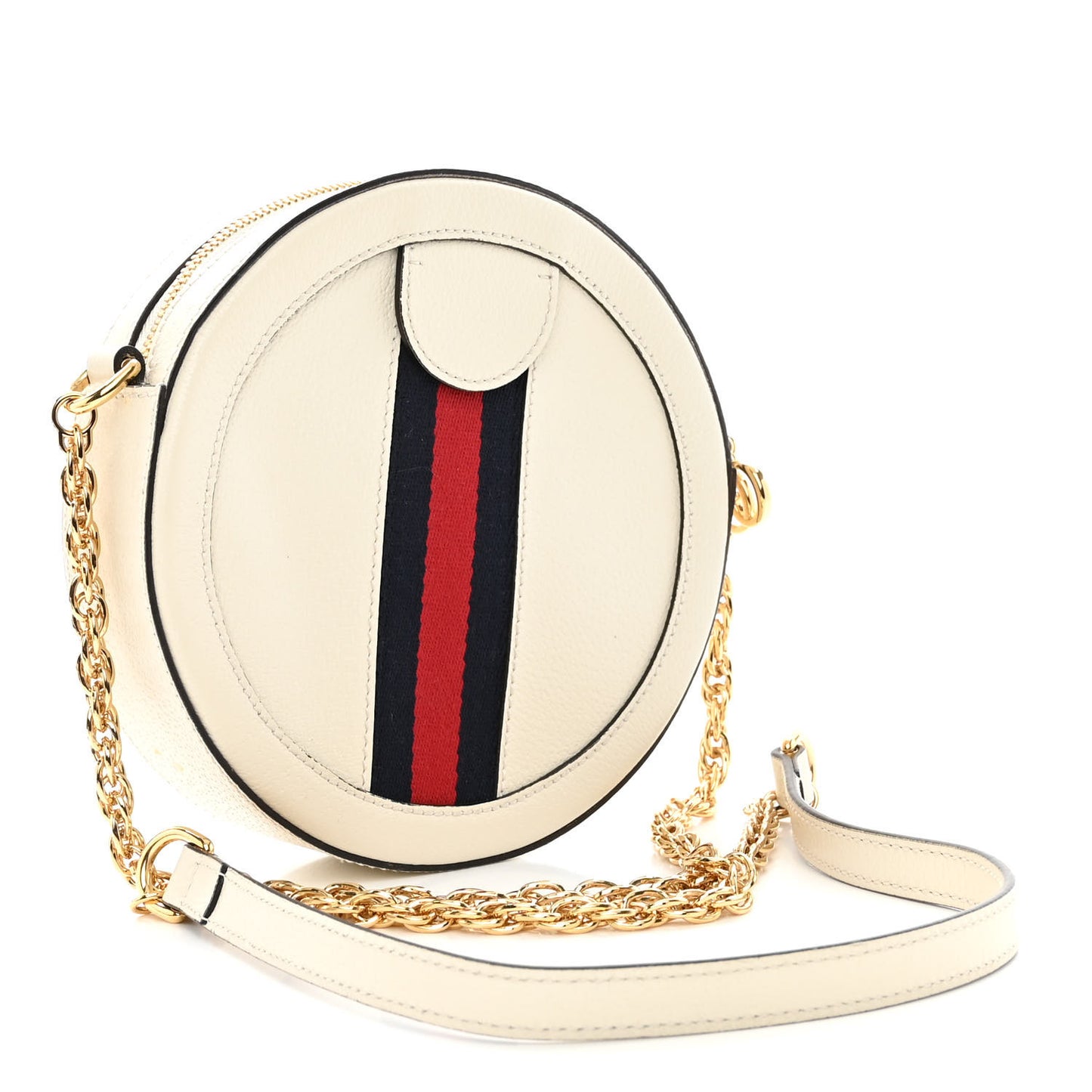 Textured Calfskin Web Mini Ophidia Round Shoulder Bag Mystic White