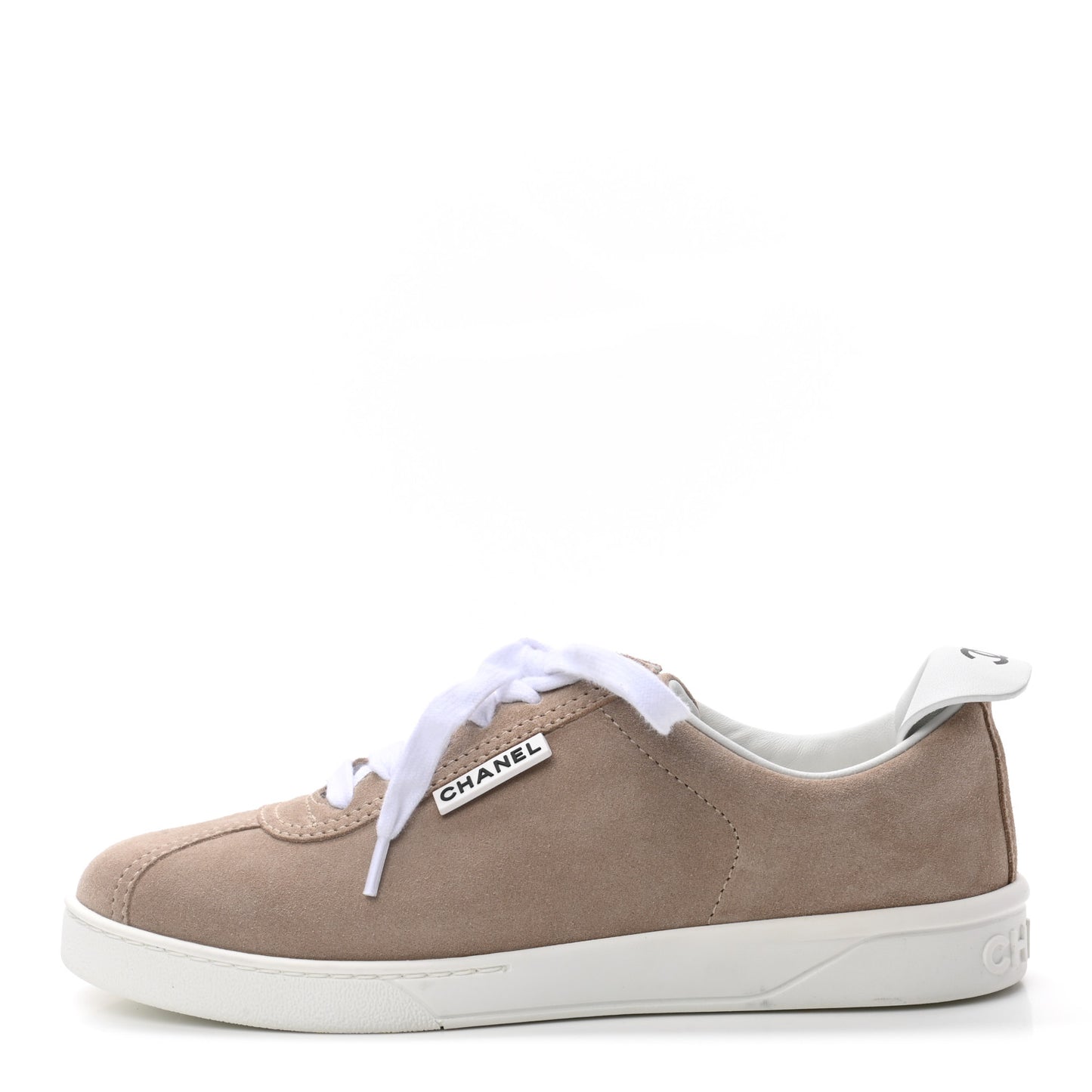 Suede Calfskin Womens Sneakers 37.5 Dark Beige
