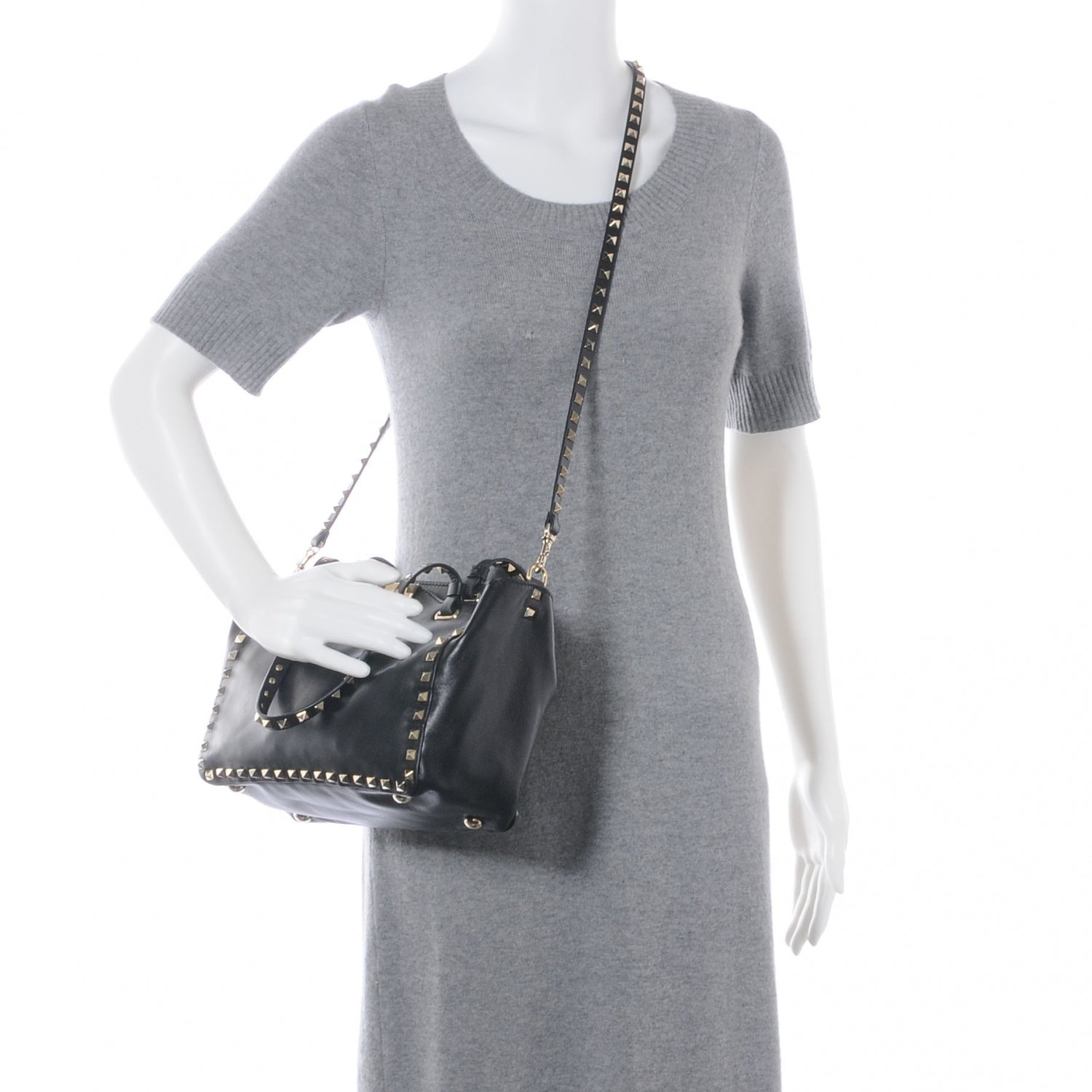 Valentino Garavani Vitello Small Rockstud Tote Black 2 of 6