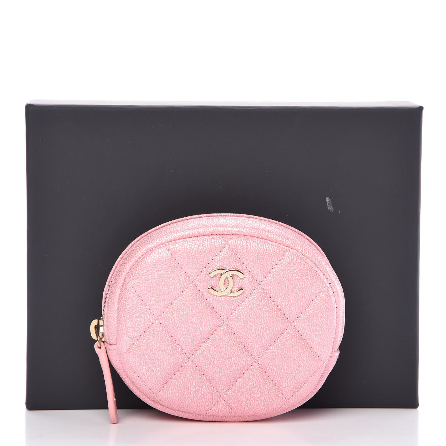 Iridescent Caviar Quilted Zip Around Classic Coin Purse Rose Pink