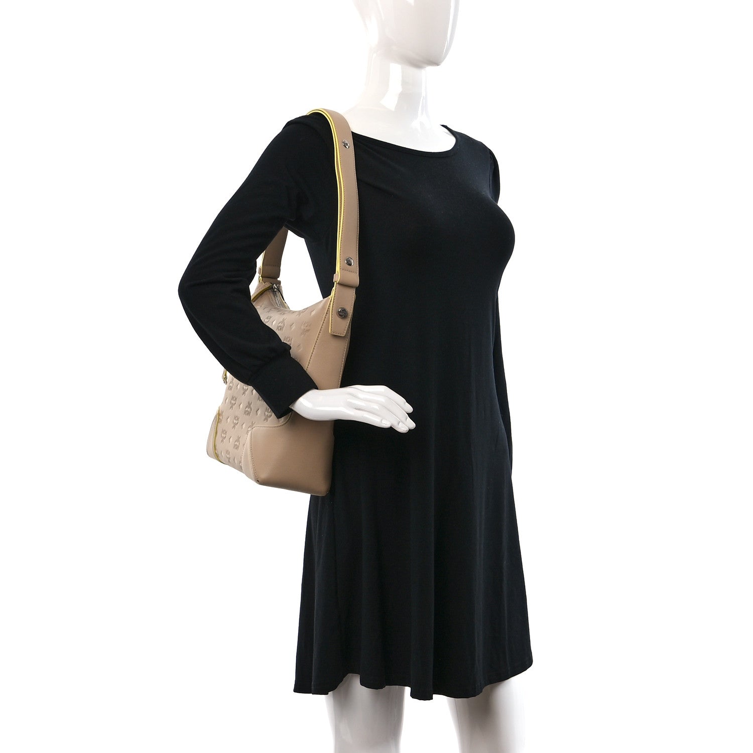 MCM Calfskin Ottomar Monogram Medium Klara Hobo Beige 2 of 9