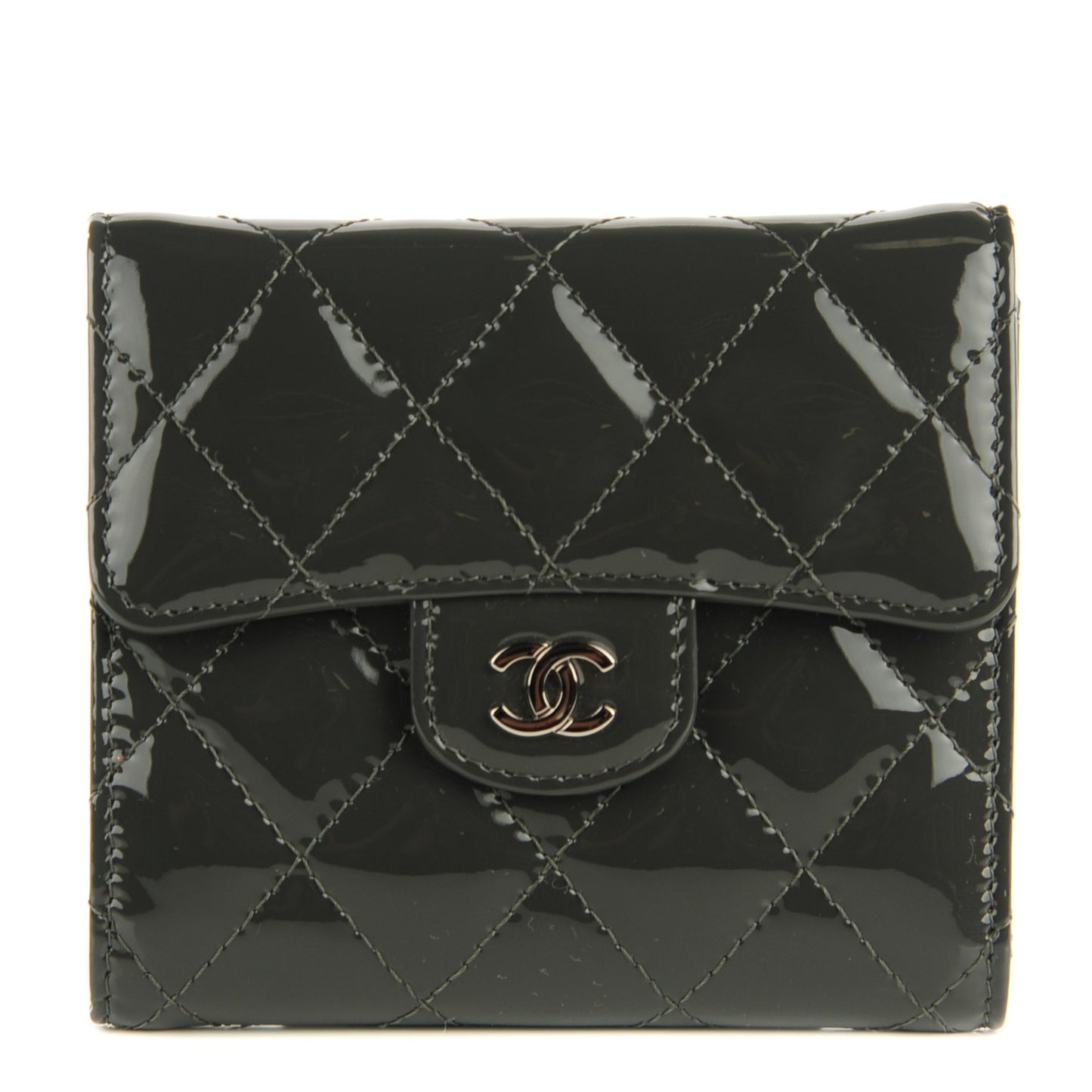 Patent Quilted Compact Flap Wallet Grey