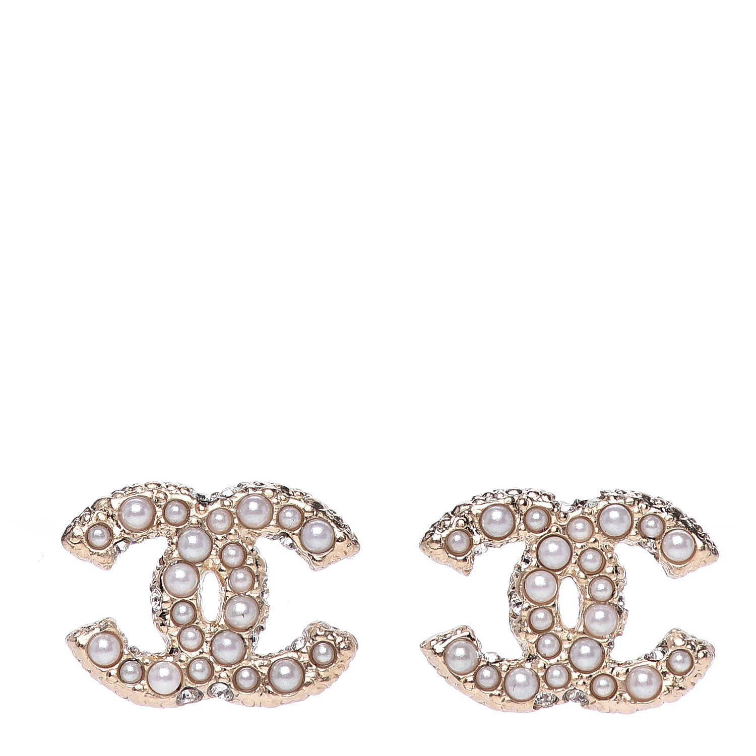 Chanel Metal Graduated Pearl Crystal CC Earrings Light Gold 1 of 5