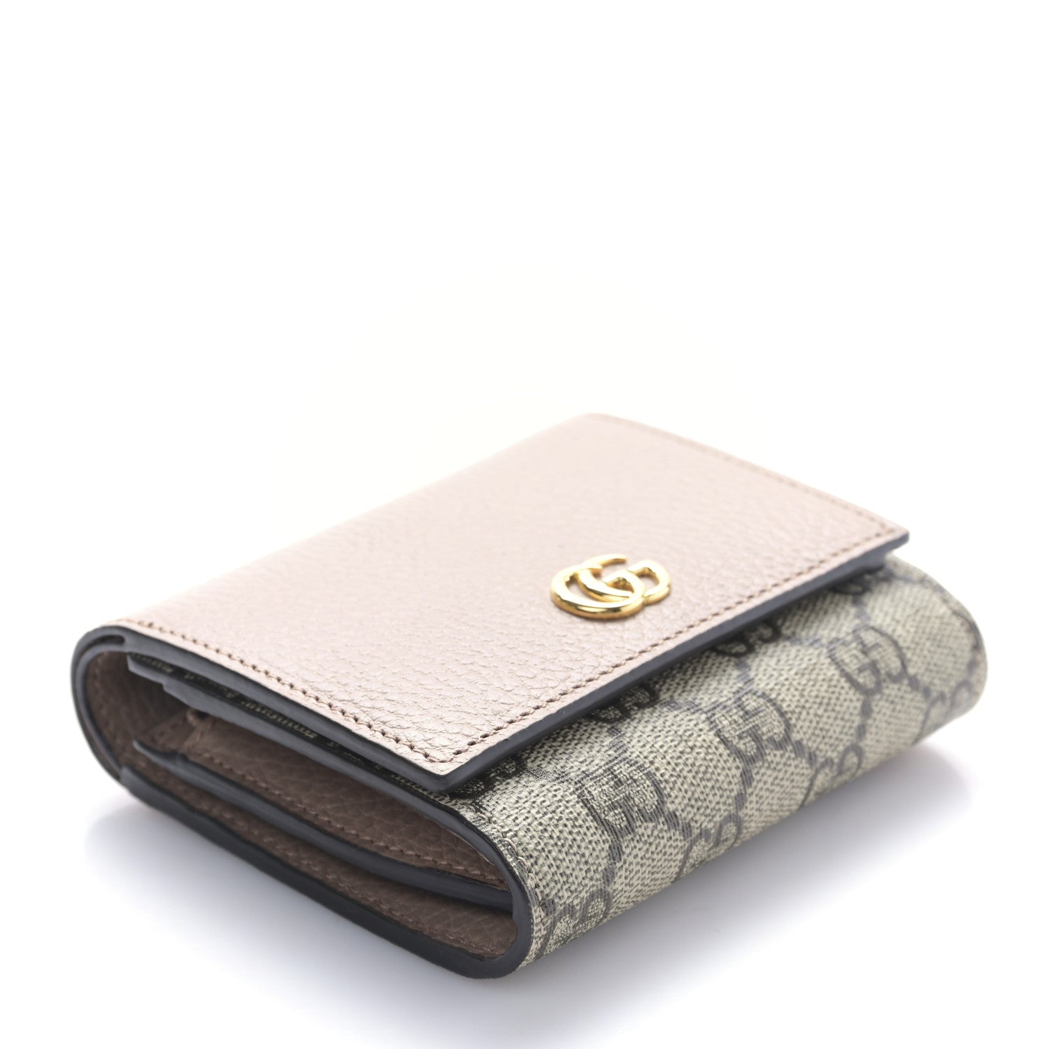 Gucci Dollar Calfskin GG Supreme Monogram Medium GG Marmont Card Case Porcelain Rose Beige Ebony 4 of 10