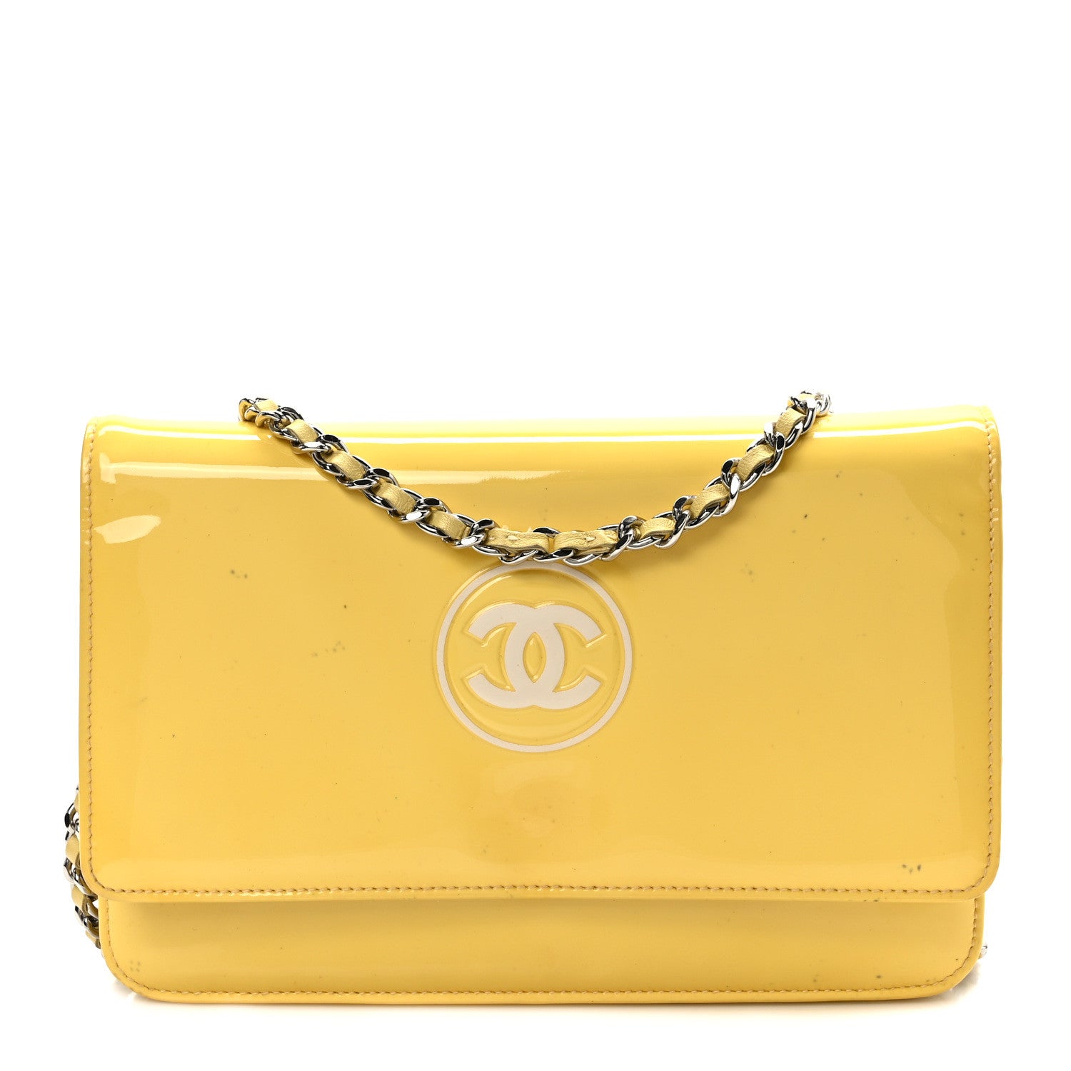 Chanel Patent CC Compact Wallet on Chain WOC Yellow 1 of 13