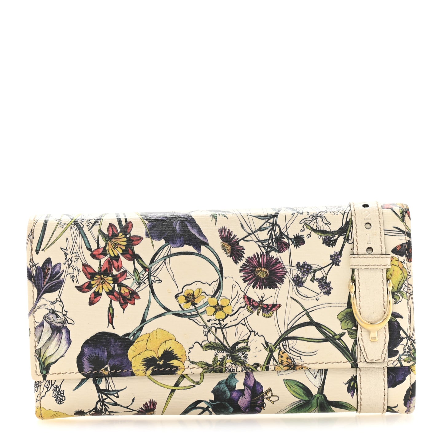 Calfskin Flora Nice Wallet White