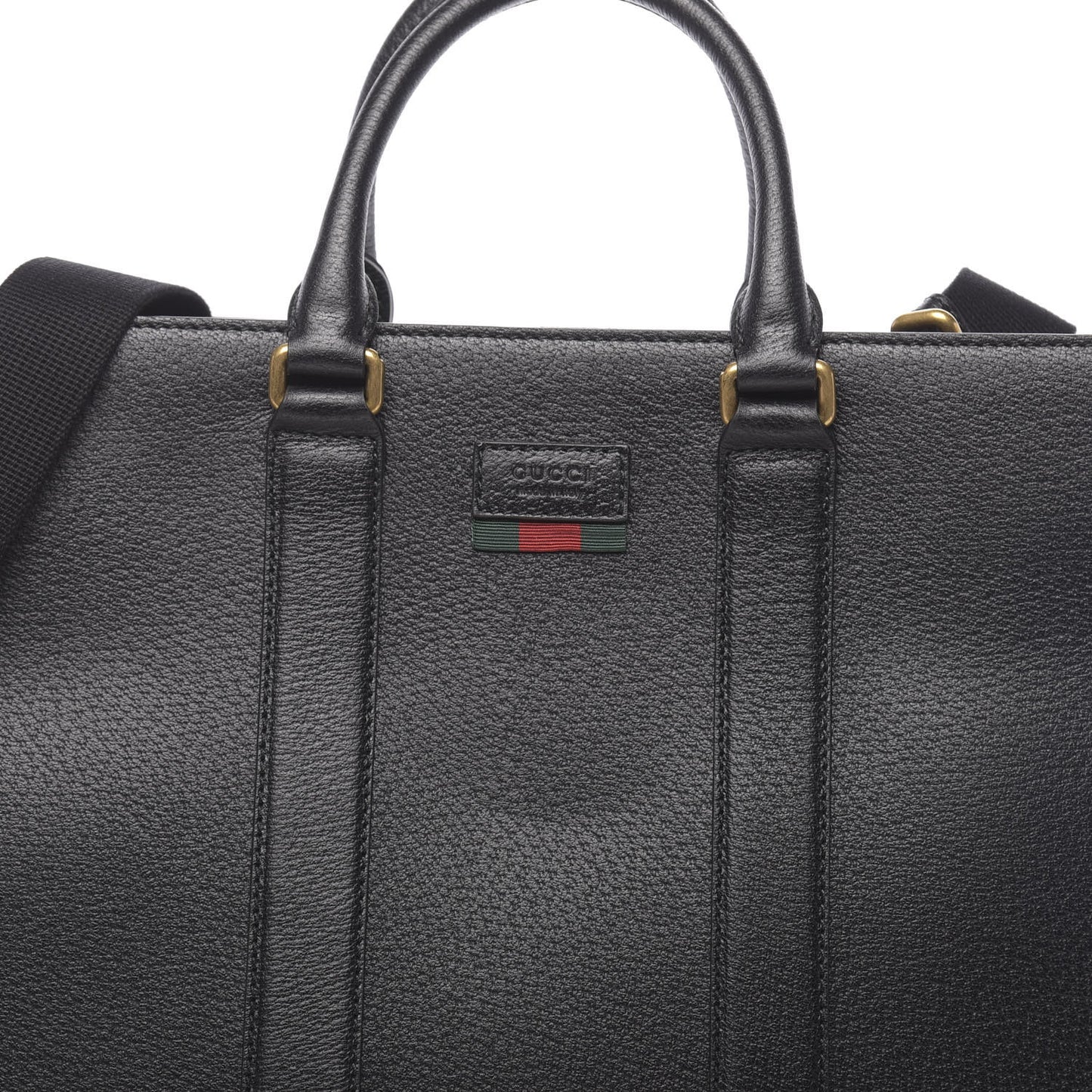 Grained Calfskin Web Top Handle Tote Black