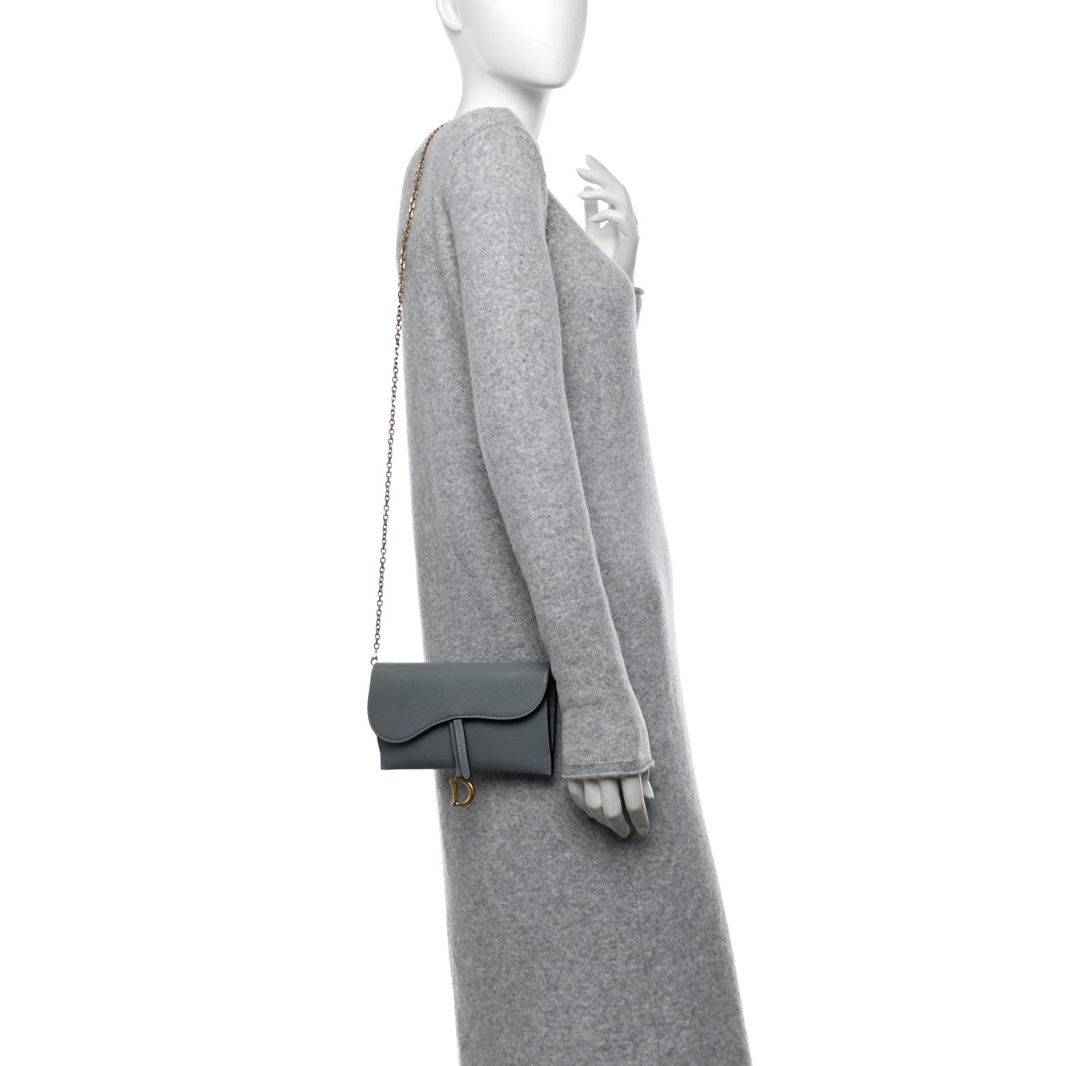 Christian Dior Goatskin Saddle Chain Wallet Pouch Cloud Blue 2 of 11