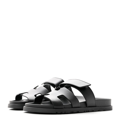Hermes Calfskin Womens Chypre Sandals 37 Black 3 of 9