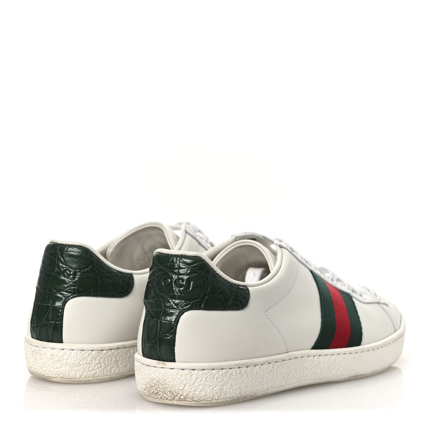 Calfskin Crocodile Web Womens Ace Sneakers 36 White Green