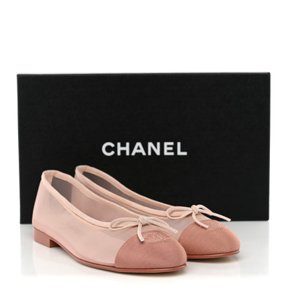 Chanel Mesh Grosgrain CC Cap Toe Ballerina Flats 37 Light Pink Dark Pink 12 of 12