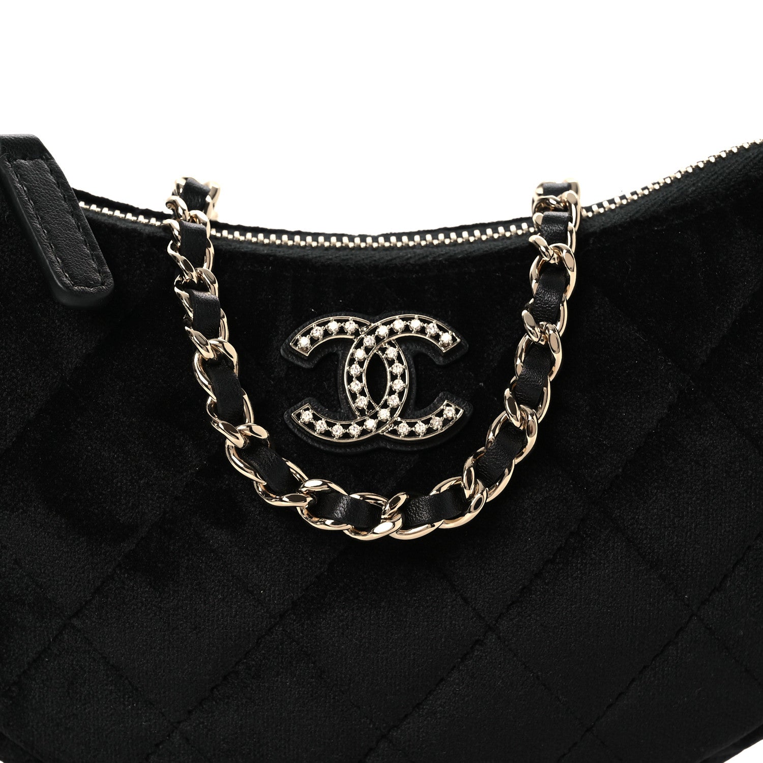 Chanel Velvet Crystal Quilted Chain Hobo Black 9 of 11