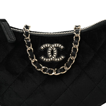 Chanel Velvet Crystal Quilted Chain Hobo Black 9 of 11