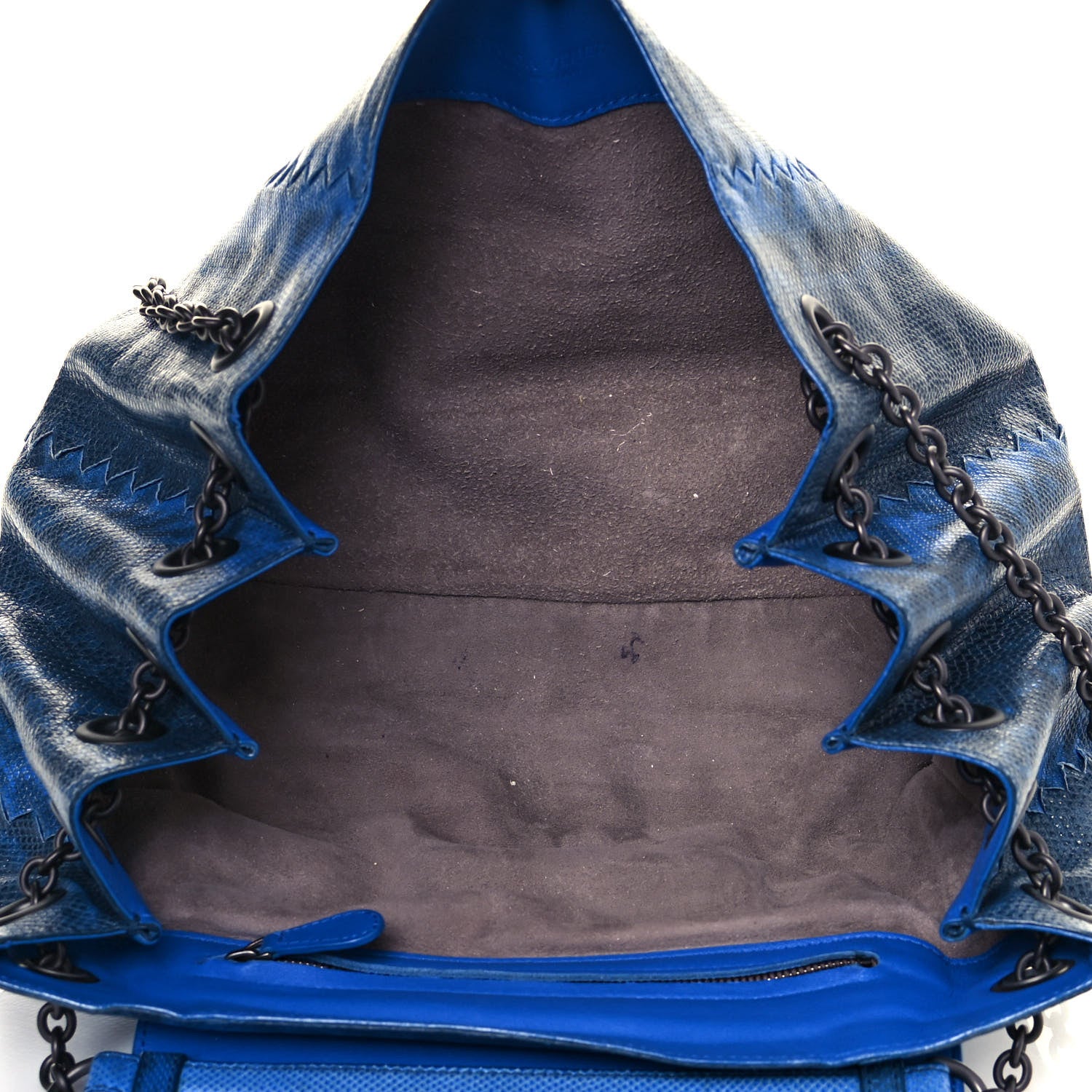 Bottega Veneta Nappa Lizard Intrecciato Flap Shoulder Bag Blue 5 of 13
