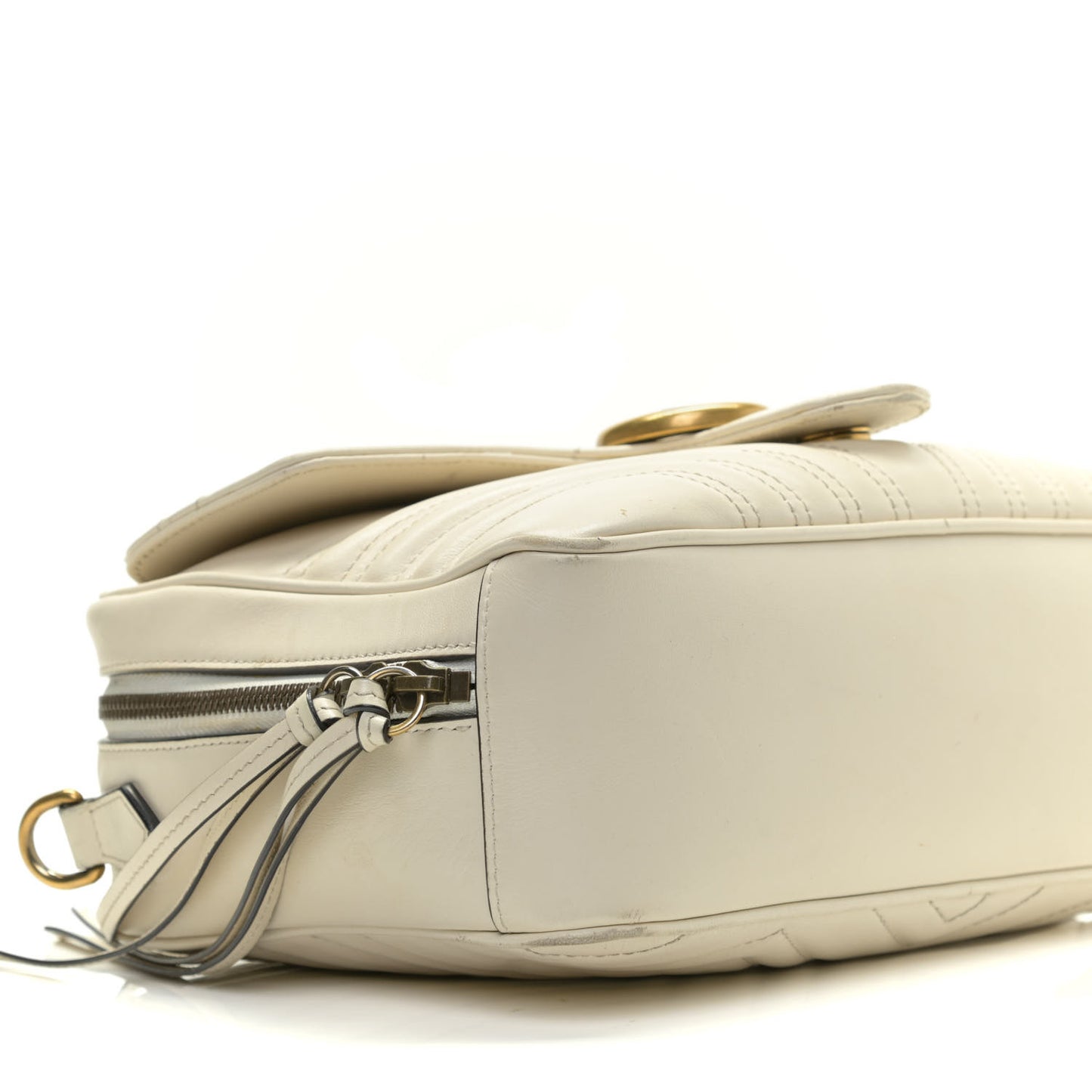 Calfskin Matelasse Sylvie Web Small GG Marmont Top Handle Shoulder Bag White