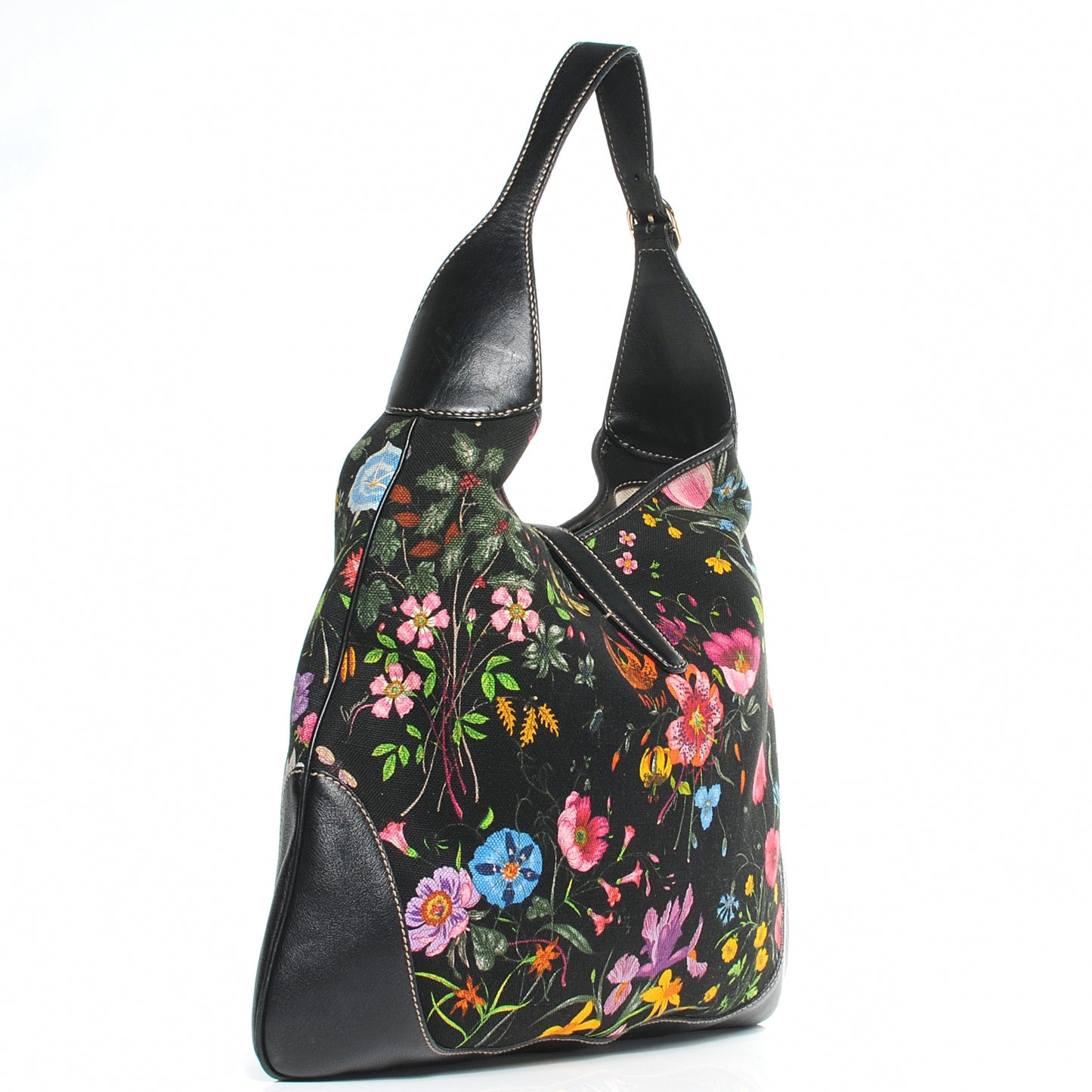 Canvas Floral Flora Jackie O Hobo Black
