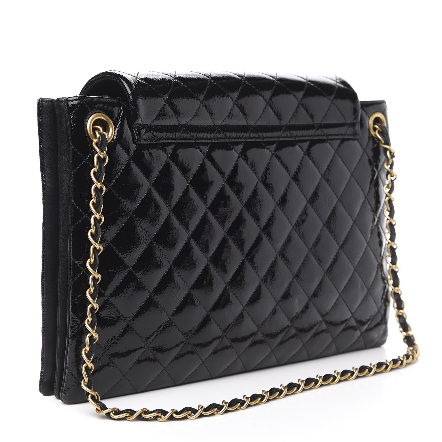 Chanel Patent Goatskin Quilted 3 Pocket Accordion Flap Black 3 of 14