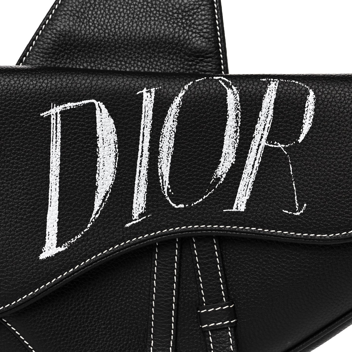 Grained Calfskin Logo Saddle Messenger Bag Black