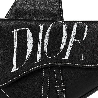Christian Dior Grained Calfskin Logo Saddle Messenger Bag Black 10 of 11