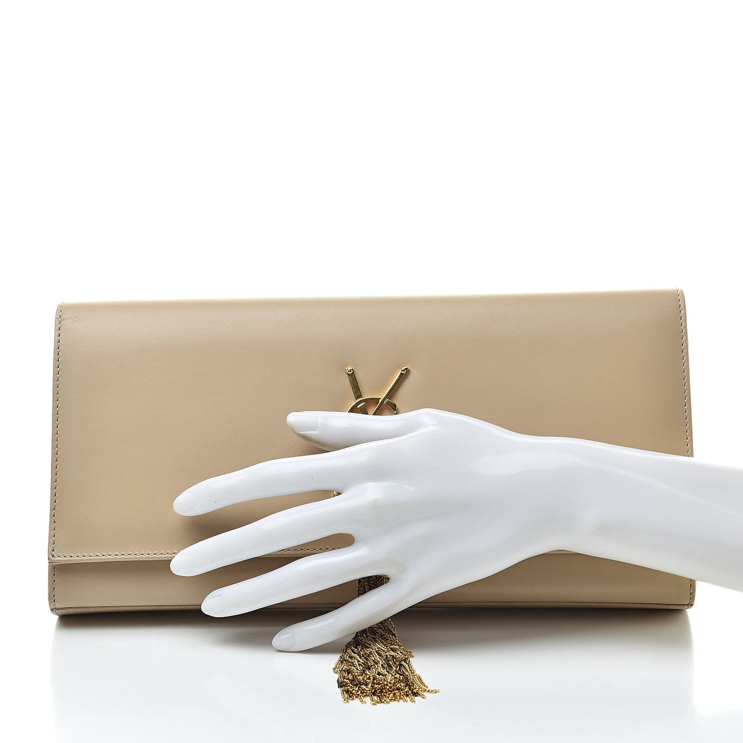 Calfskin Classic Monogram Tassel Clutch Nude Powder