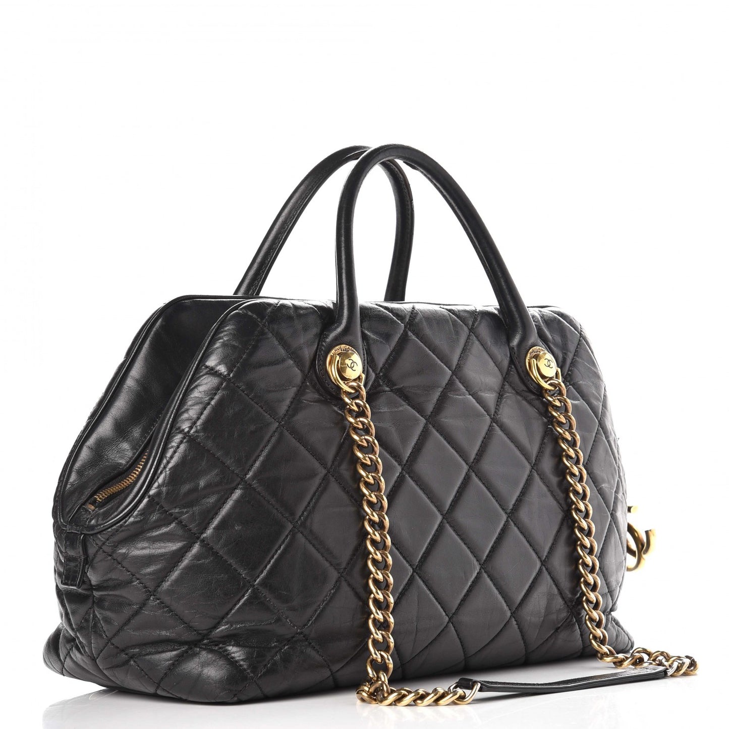 Glazed Calfskin Castle Rock Bowling Bag Black