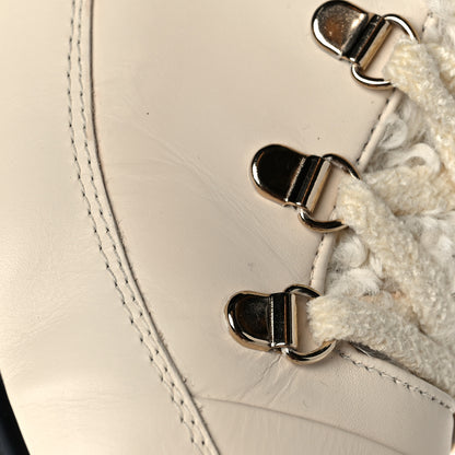Chanel Calfskin Shearling CC Lace Up Boots 40.1 Light Beige Ivory 9 of 10