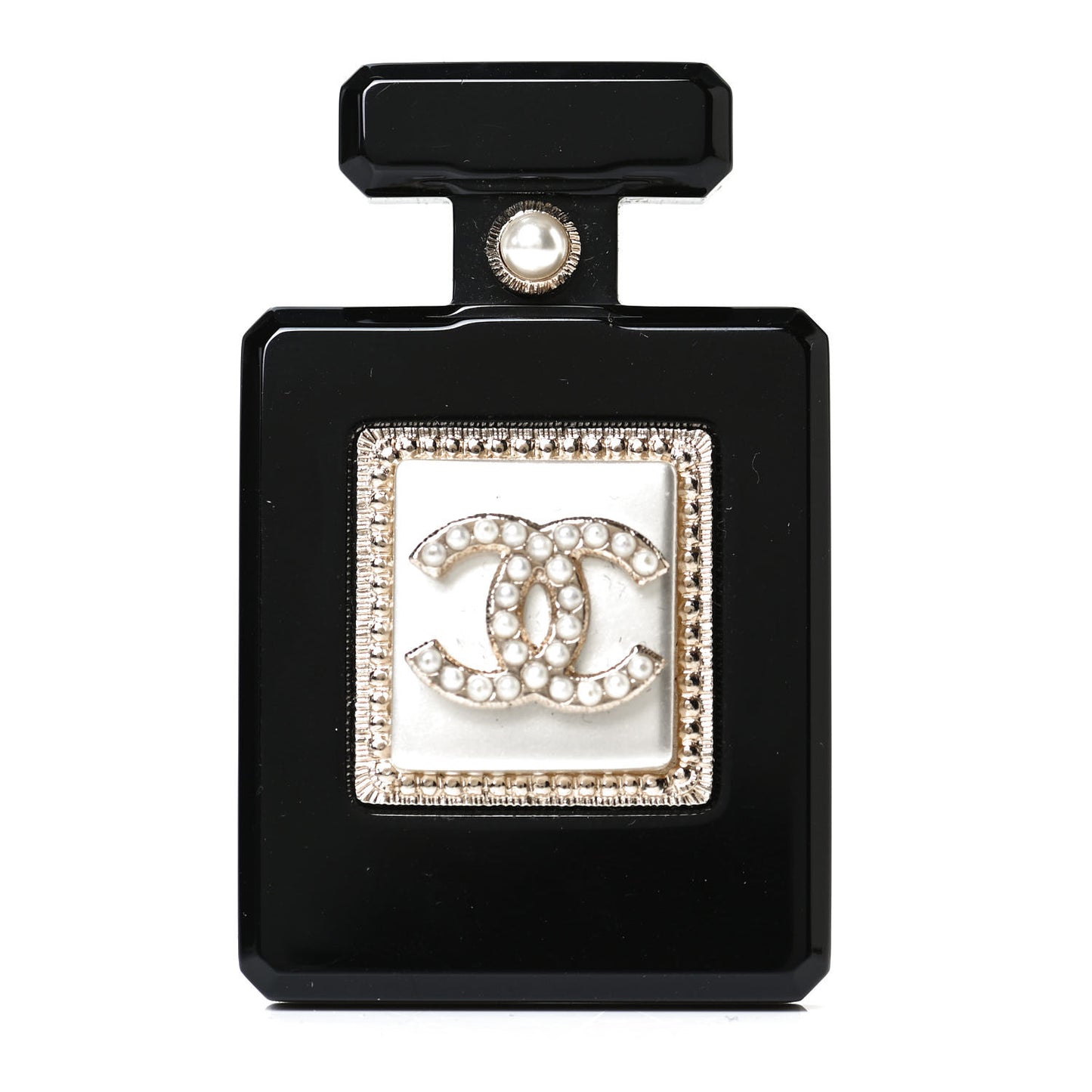 Resin Pearl Perfume Bottle CC Brooch Black Gold
