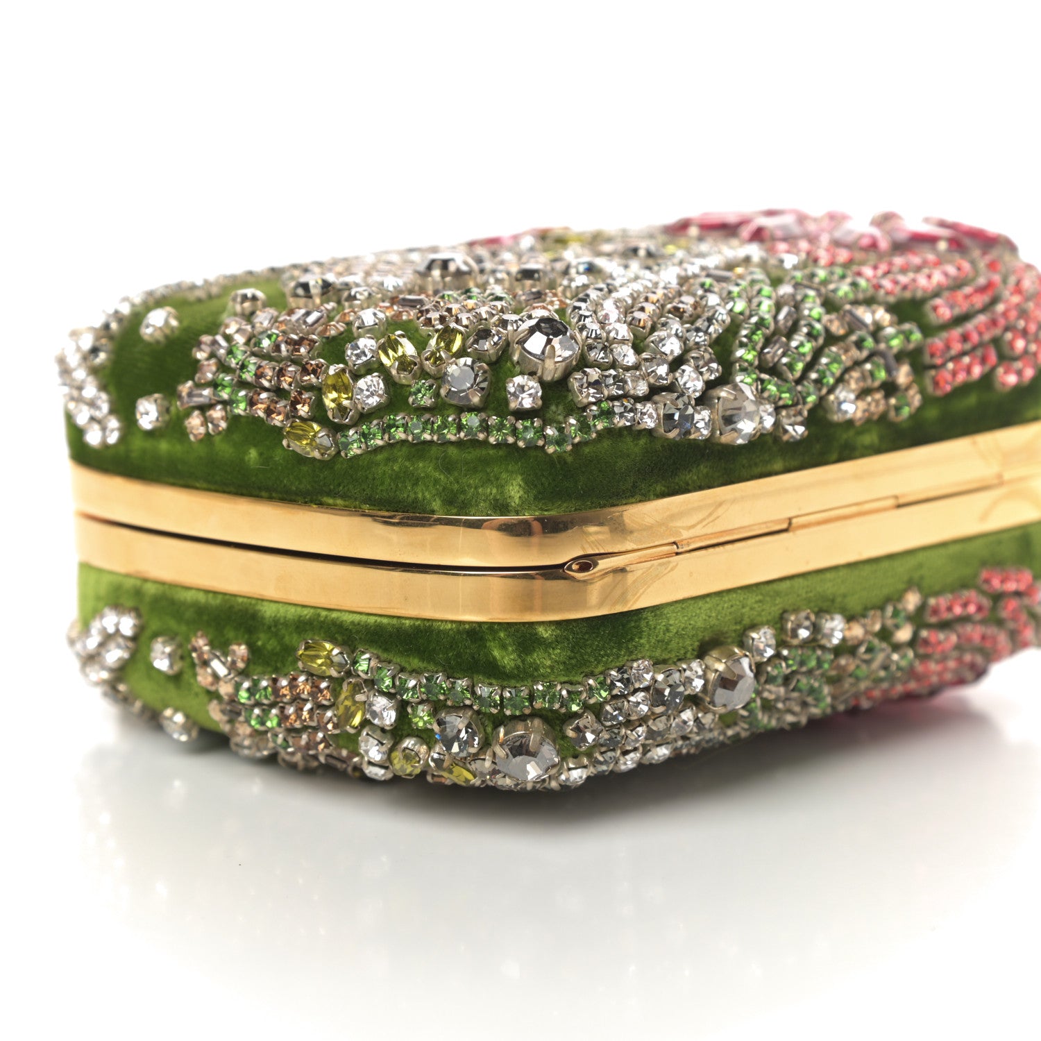 Alexander McQueen Velvet Embroidered Flower Queen and King Skull Box Chain Clutch Green Multicolor 9 of 13