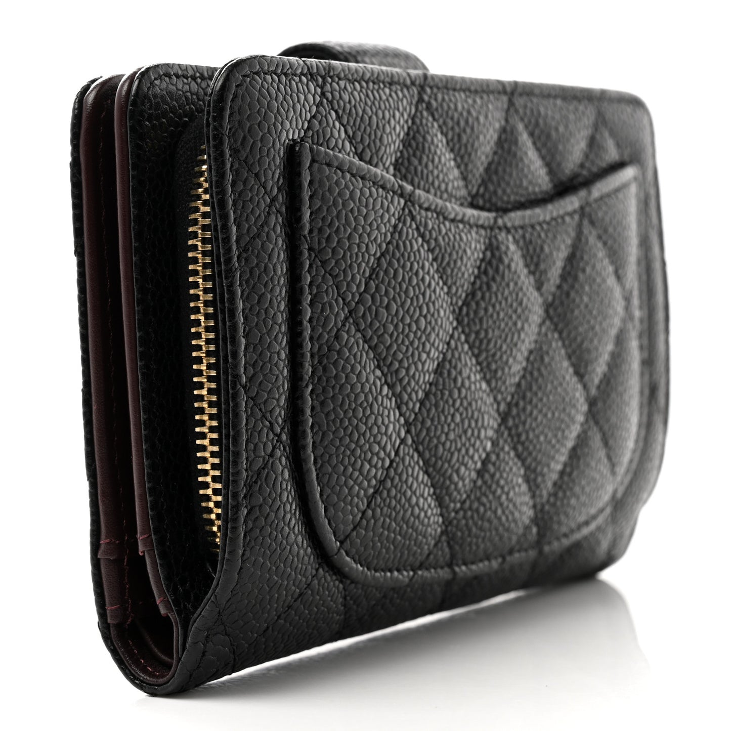 Caviar Quilted Zipped Pocket Wallet Black