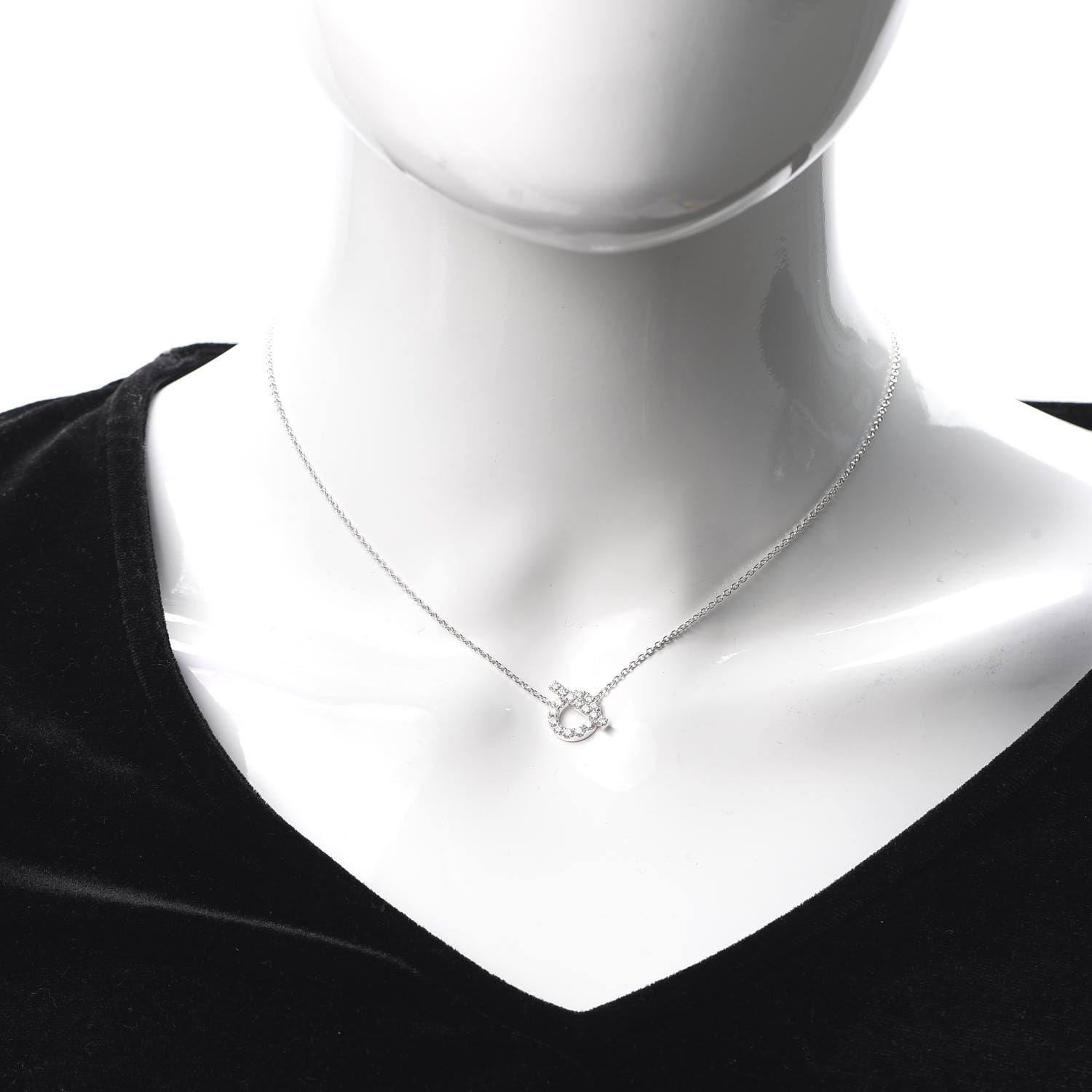 Hermes 18K White Gold Diamond Finesse Pendant Necklace 2 of 6