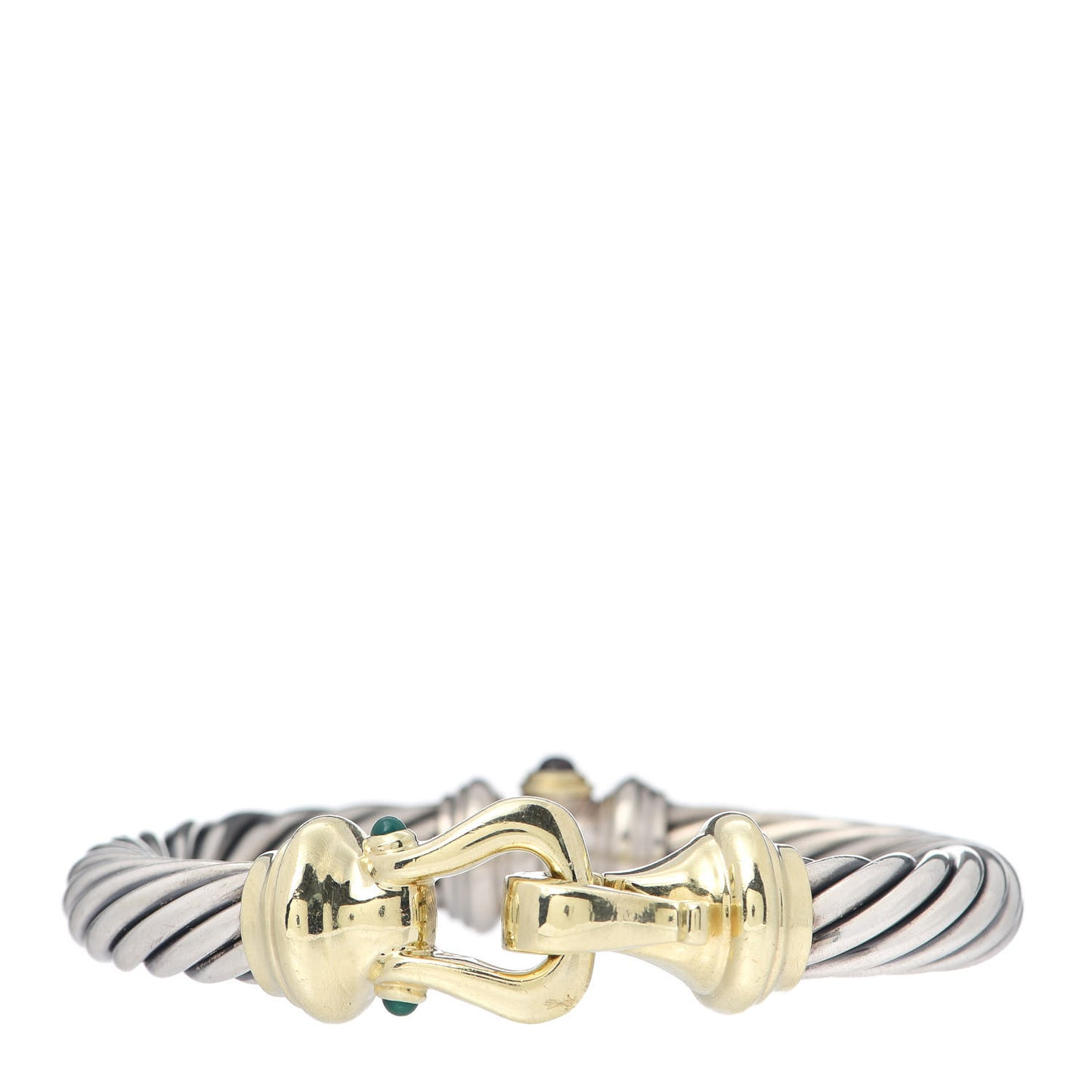 Sterling Silver 14K Yellow Gold Green Onyx Garnet 10mm Cable Buckle Bracelet