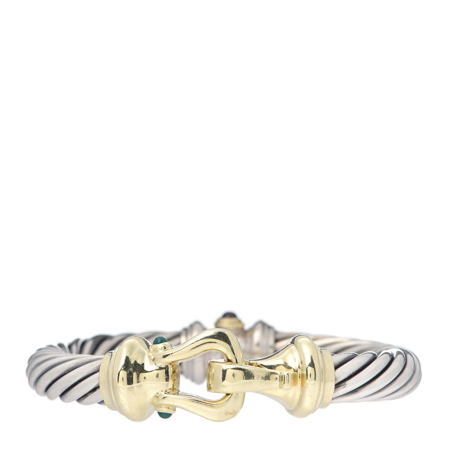 David Yurman Sterling Silver 14K Yellow Gold Green Onyx Garnet 10mm Cable Buckle Bracelet 1 of 5