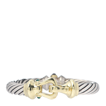 David Yurman Sterling Silver 14K Yellow Gold Green Onyx Garnet 10mm Cable Buckle Bracelet 1 of 5