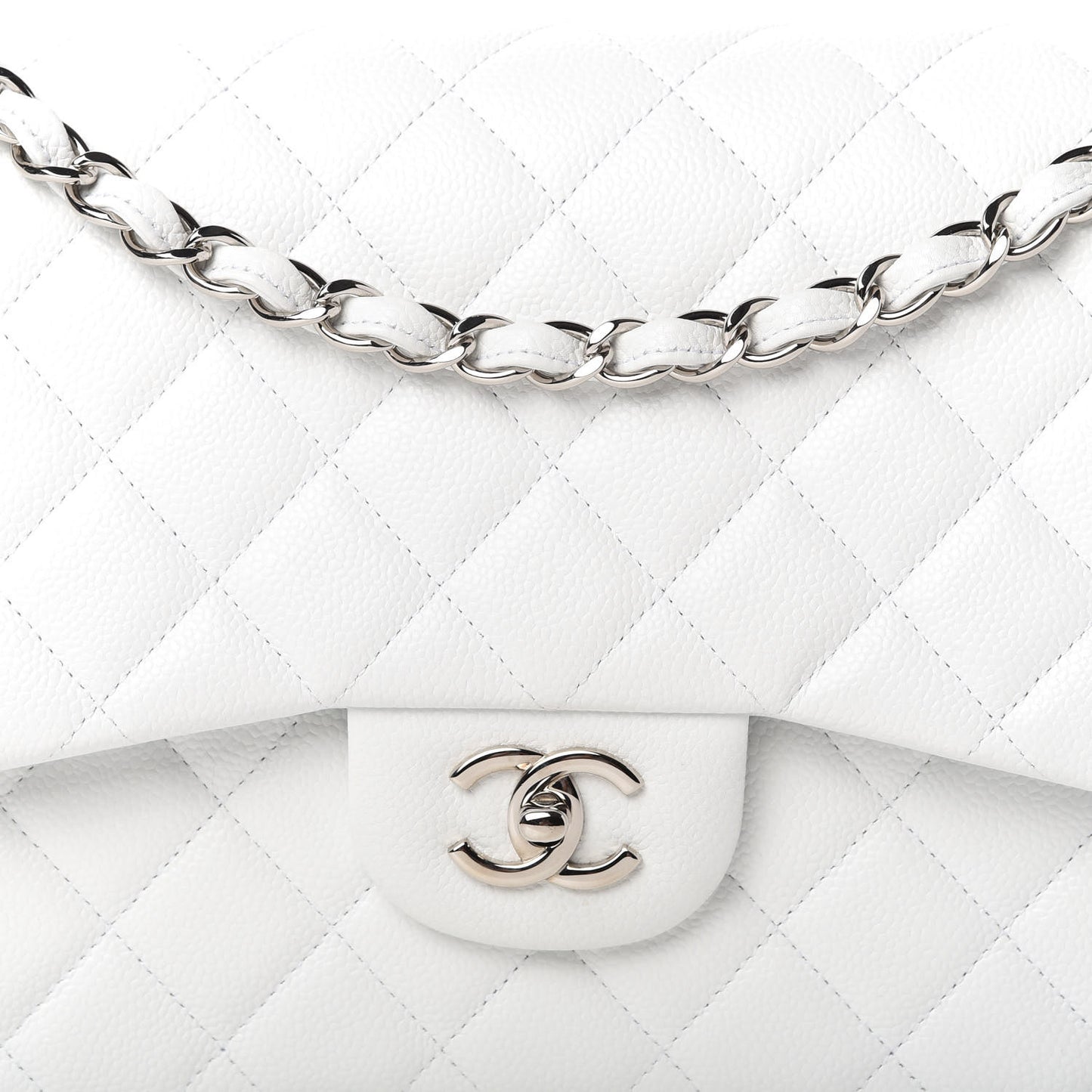 Caviar Quilted Jumbo Double Flap White
