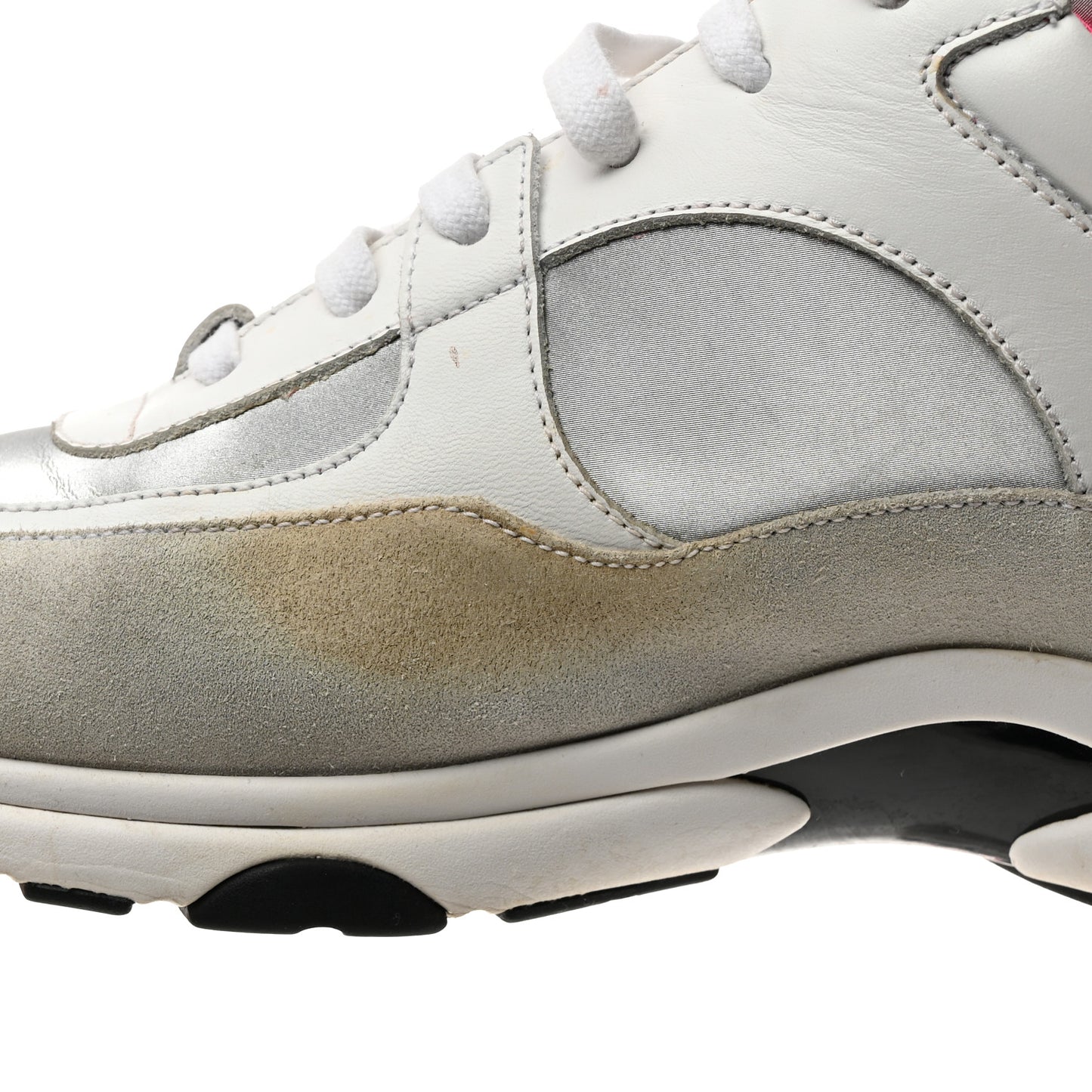 Calfskin Fabric Sneakers 41 White Silver Fluo Pink