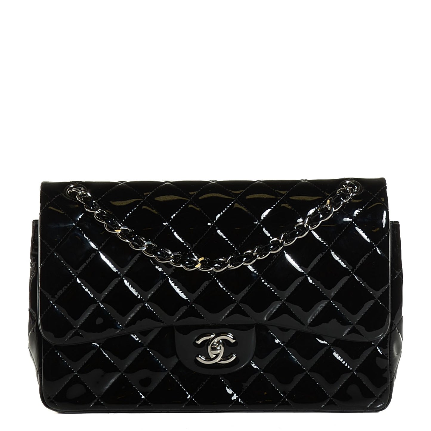 Patent Quilted Jumbo Double Flap Black