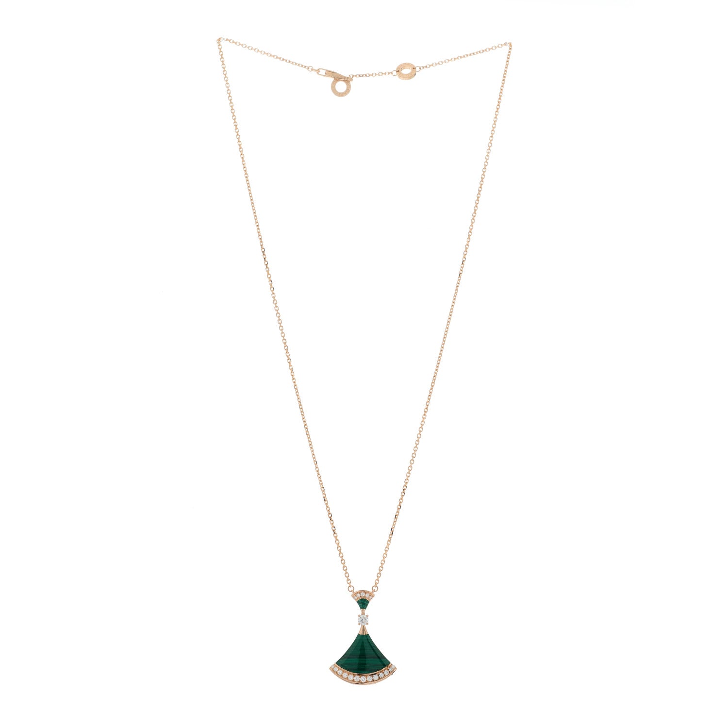 Bulgari 18K Rose Gold Diamond Malachite Divas' Dream Pendant Necklace 3 of 10
