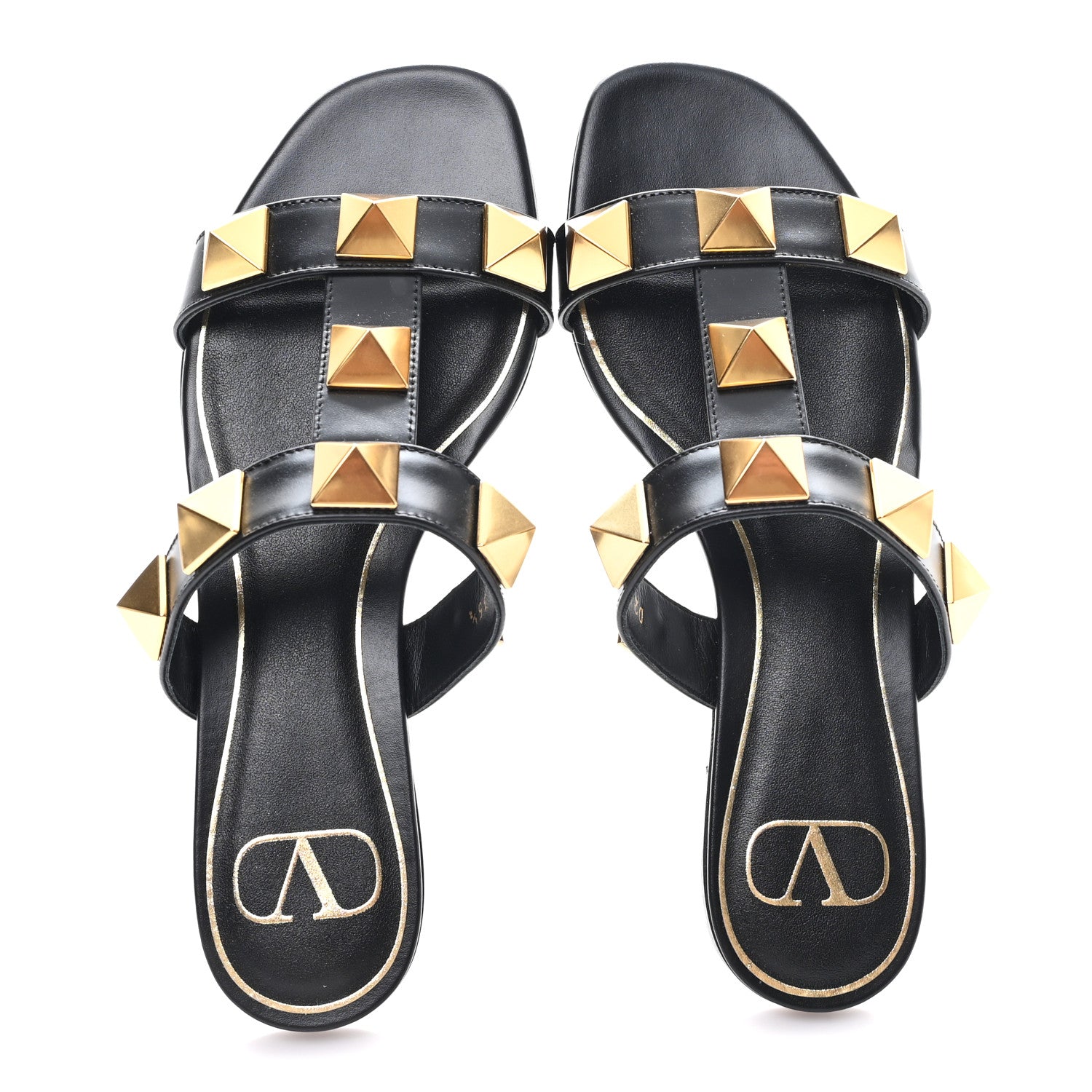 Valentino Garavani Calfskin Roman Stud Flat Slide Sandals 35.5 Black 2 of 10