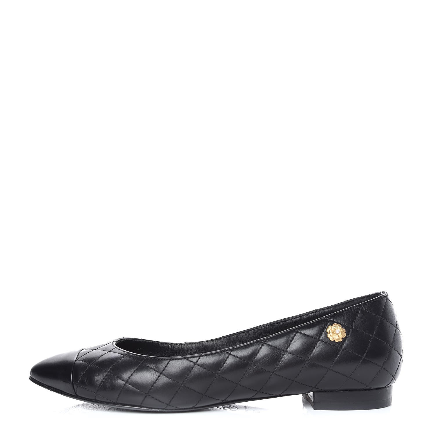 Chanel Aged Calfskin Quilted CC Cap Toe Ballerina Flats 37 Black 1 of 9