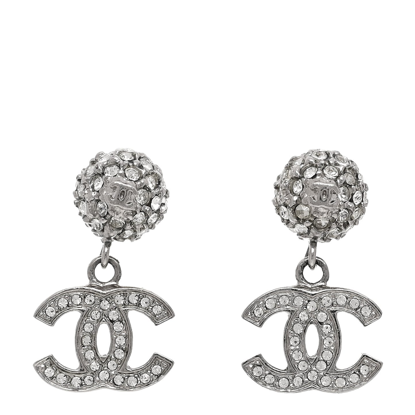 Crystal CC Drop Earrings White Silver