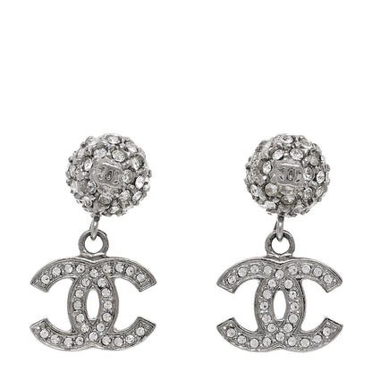 Chanel Crystal CC Drop Earrings White Silver 1 of 5