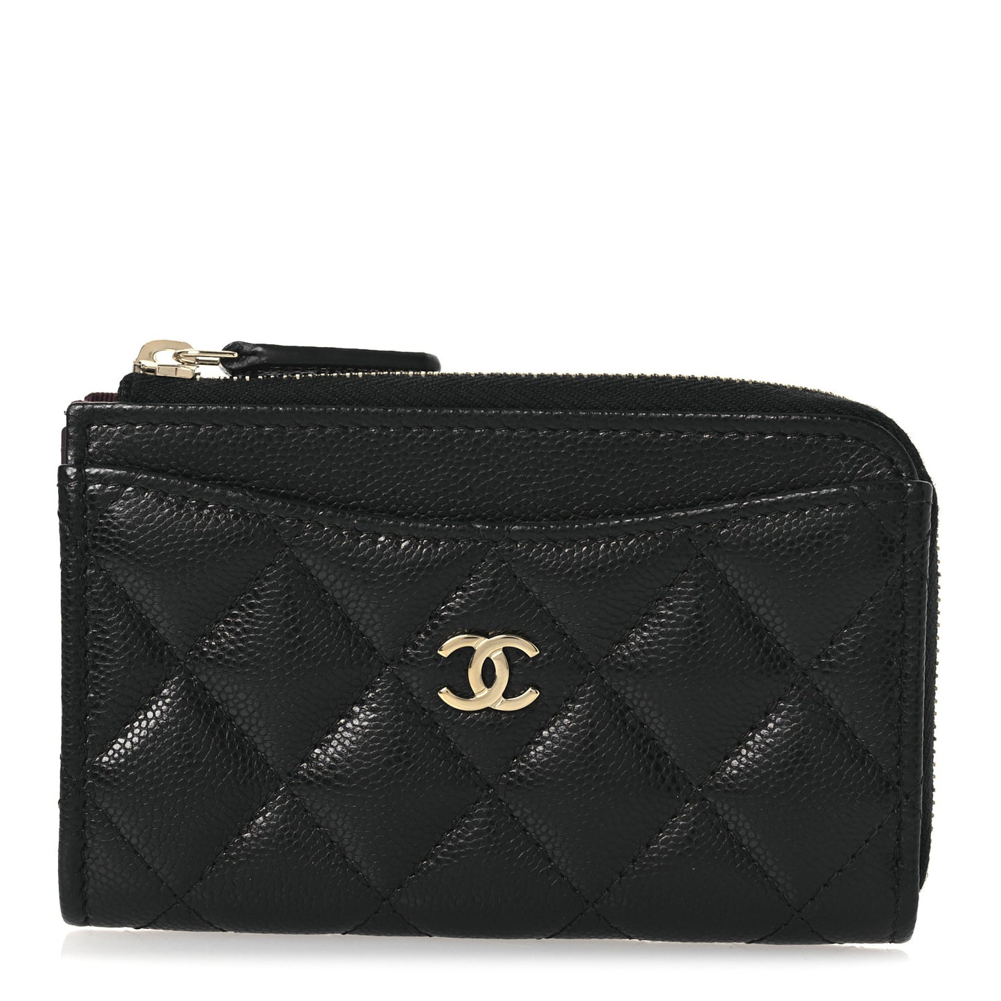 Caviar Quilted CC Zip Around Card Holder Black