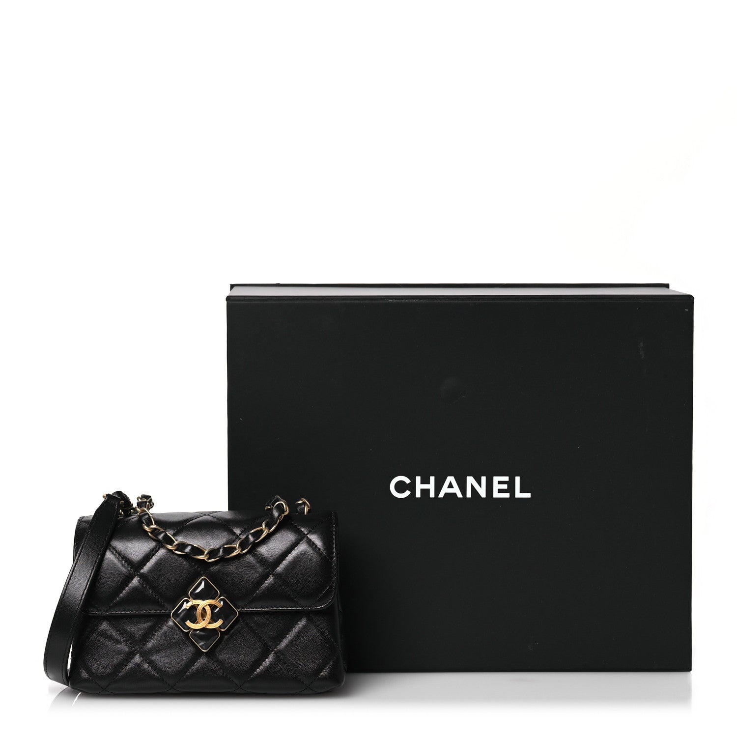 Chanel Lambskin Quilted Diamond Lock Flap Black 15 of 15