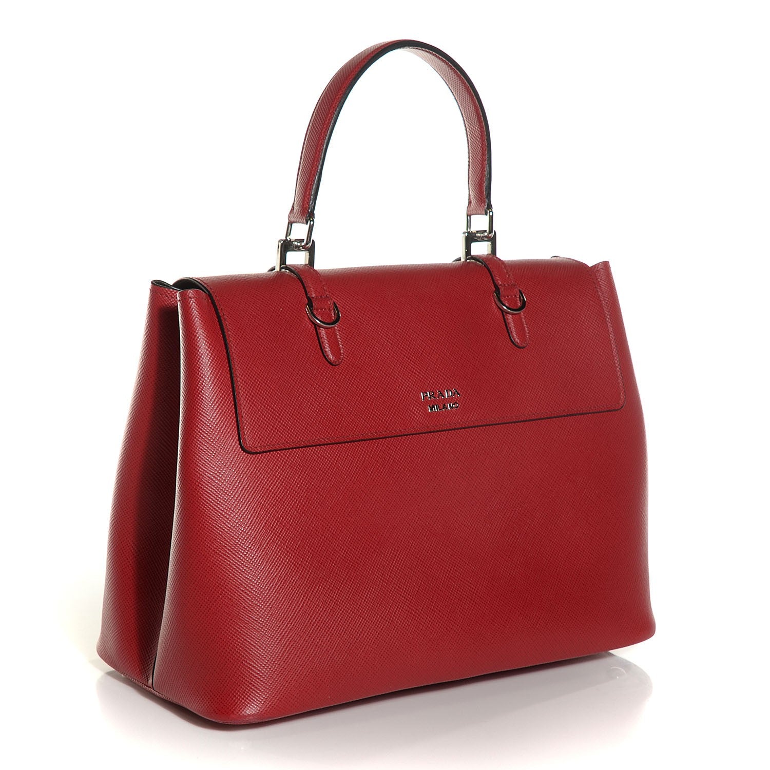 Prada Saffiano Cuir Convertible Top Handle Tote Fuoco 3 of 9