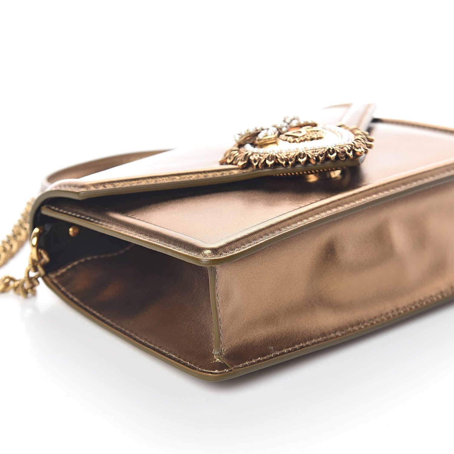 Dolce & Gabbana Smooth Calfskin Devotion Envelope Top Handle Bag Gold 8 of 9