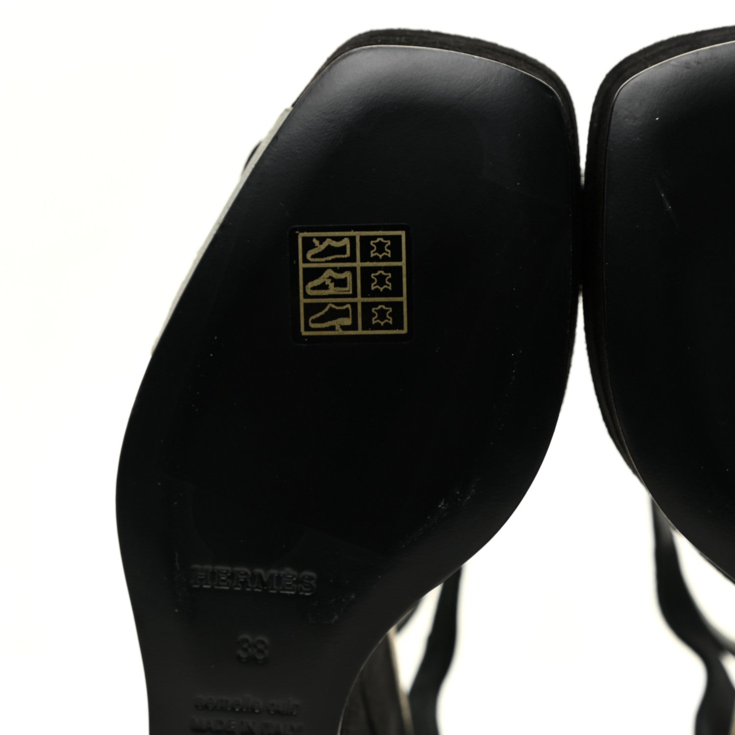 Hermes Suede Goatskin Tournis Wedge Sandals 38 Black 7 of 11