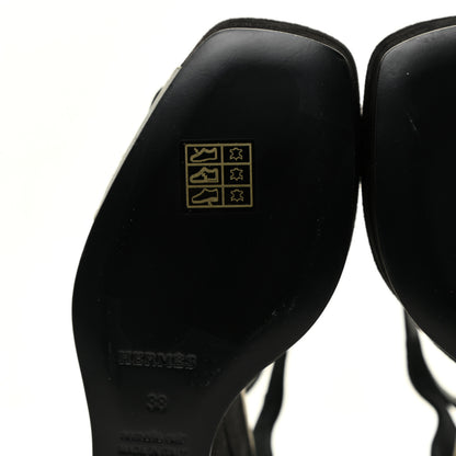 Hermes Suede Goatskin Tournis Wedge Sandals 38 Black 7 of 11