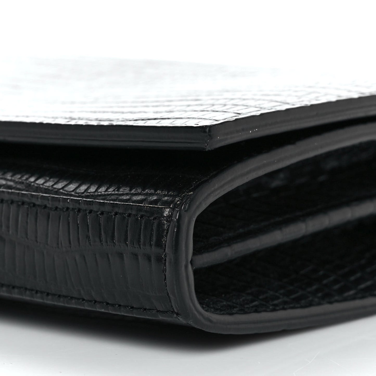 Lambskin Lizard Embossed Classic Paris Chain Wallet Black
