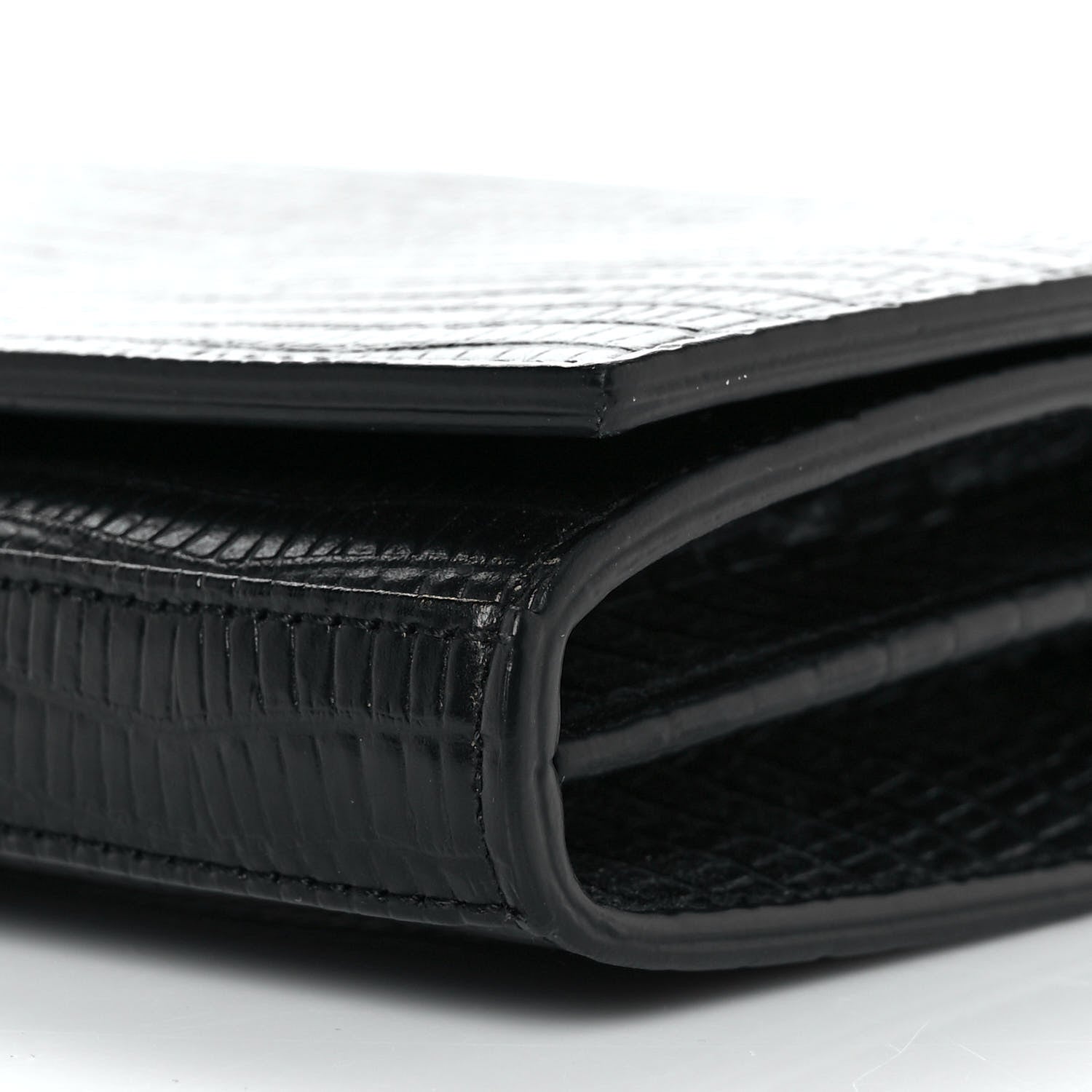 Saint Laurent Lambskin Lizard Embossed Classic Paris Chain Wallet Black 9 of 10