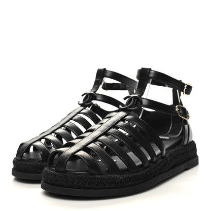Chanel Lambskin Espadrille Sandals 40 Black 5 of 9